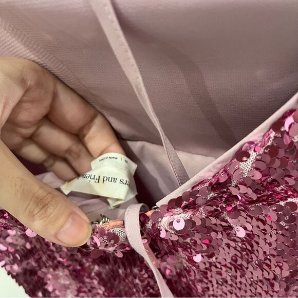 Lovers and Friends Maxi Dress Pink Sequin Lilium Gown Rosette Floral size XS - Picture 12 of 12